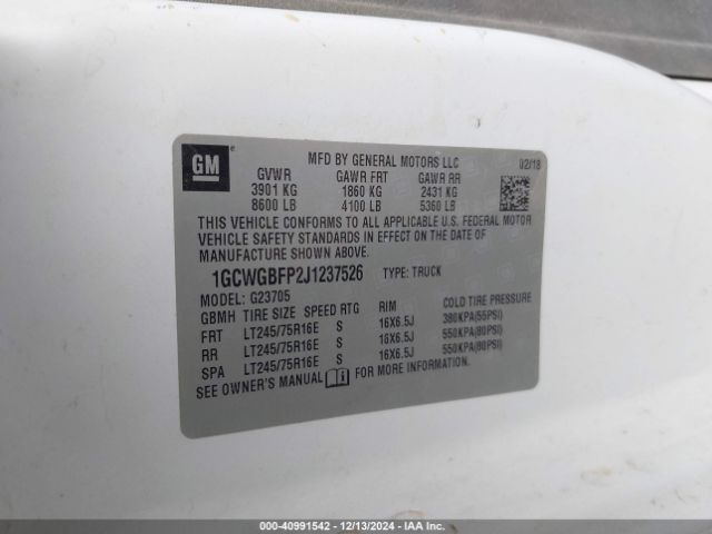 1GCWGBFP2J1237526 Chevrolet Express 2500 Work Van
