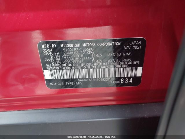 JA4J4TA88NZ048227 Mitsubishi Outlander Es 2.5