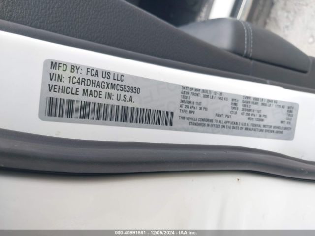 1C4RDHAGXMC553930 Dodge Durango Sxt Plus Rwd