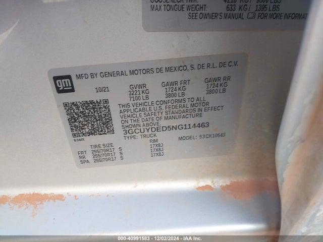 3GCUYDED5NG114463 Chevrolet Silverado 1500 Ltd 4wd  Short Bed Lt