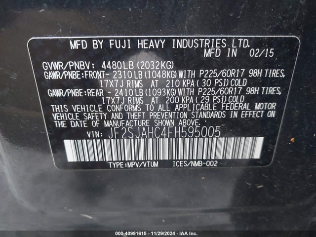 JF2SJAHC4FH595005 Subaru Forester 2.5i Limited