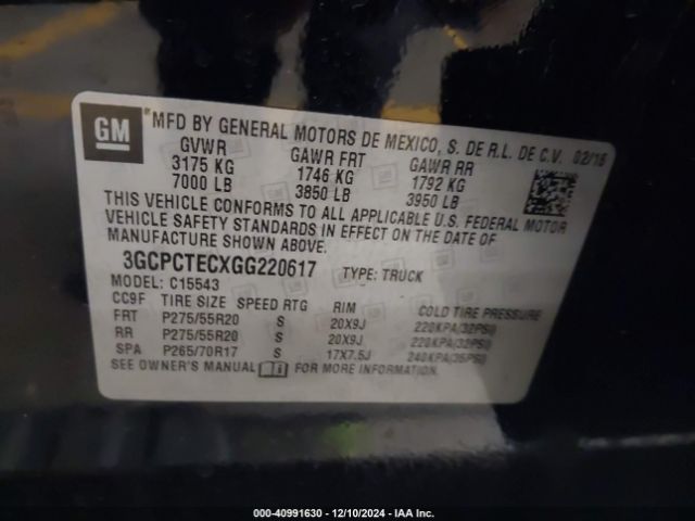 3GCPCTECXGG220617 Chevrolet Silverado 1500 High Country