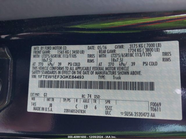1FTEW1EF3GKE84493 Ford F-150 Xlt