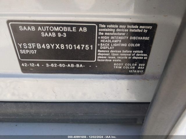 2008 SAAB 9-3 YS3FB49YX81014751 Photo 8