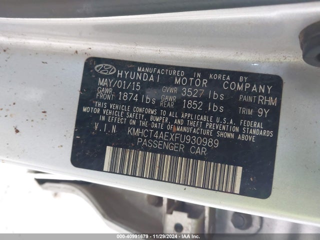 Hyundai ACCENT GLS 2015 KMHCT4AEXFU930989 Image 9