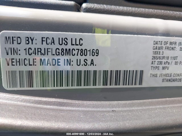 1C4RJFLG8MC780169 Jeep Grand Cherokee Trailhawk 4x4