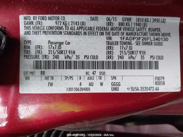 Ford FOCUS SE 2015 1FADP3F26FL340130 Image 9