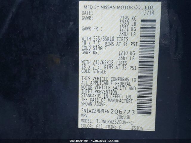 5N1AZ2MH9FN206723 Nissan MURANO SL