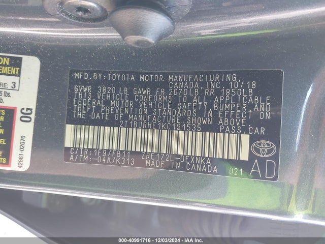 Toyota COROLLA LE 2019 2T1BURHE1KC191535 Image 9