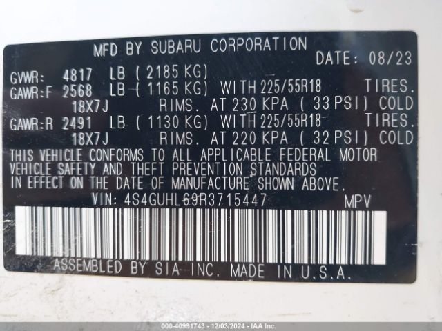 4S4GUHL69R3715447 Subaru Crosstrek Limited