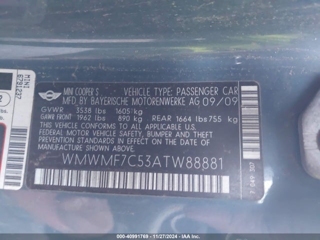 2010 MINI COOPER S WMWMF7C53ATW88881 Photo 8