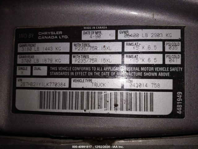 1990 DODGE RAM VAN 2B7HB21Y1LK770384 Photo 8