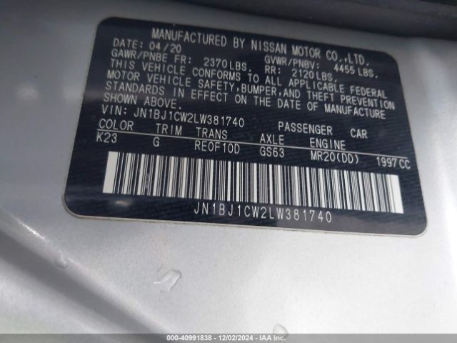 JN1BJ1CW2LW381740 Nissan Rogue Sport Sv Awd Xtronic Cvt