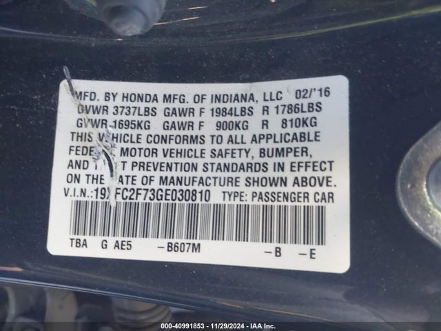 Honda CIVIC EX 2016 19XFC2F73GE030810 Image 9
