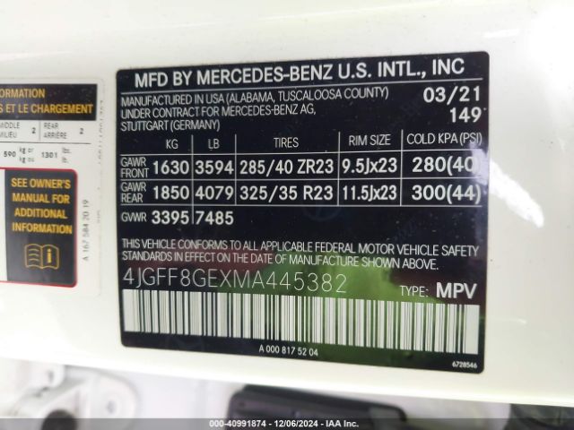 2021 MERCEDES-BENZ GLS 580 4JGFF8GEXMA445382 Photo 8