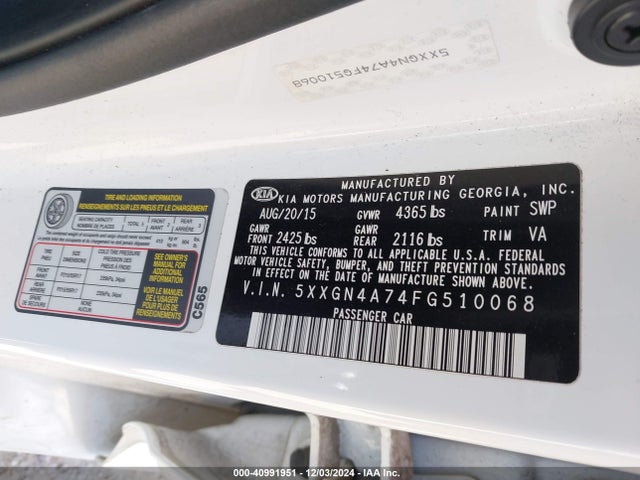 KIA OPTIMA EX 2015 5XXGN4A74FG510068 Image 9