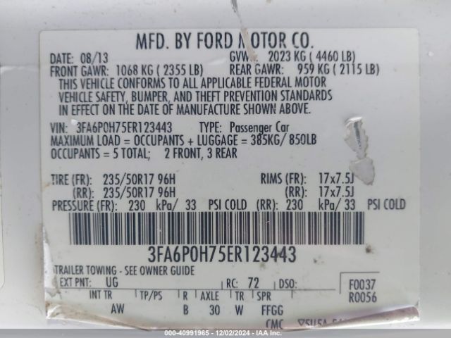 3FA6P0H75ER123443 Ford FUSION SE