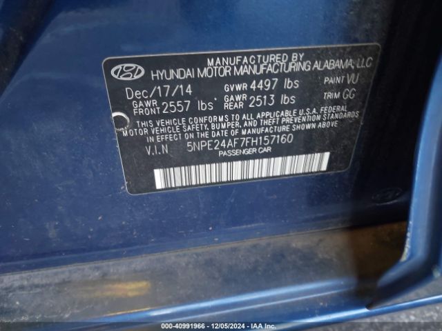 5NPE24AF7FH157160 Hyundai SONATA SE