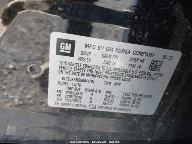 KL7CJKSM5NB544704 Chevrolet Trax Fwd Ls