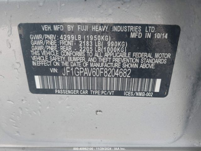 JF1GPAV60F8204682 Subaru Impreza 2.0i Sport Limited