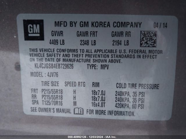 KL4CJGSB4EB729626 Buick Encore Leather