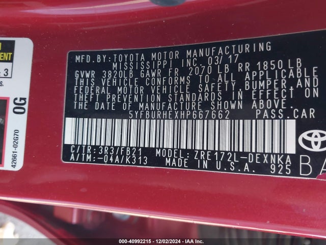 Toyota COROLLA LE 2017 5YFBURHEXHP667662 Image 9