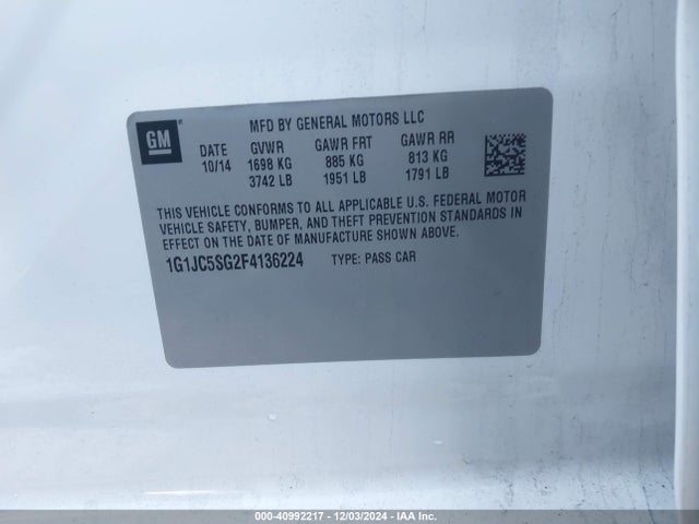 Chevrolet Sonic Lt Auto 2015 1G1JC5SG2F4136224 Image 9