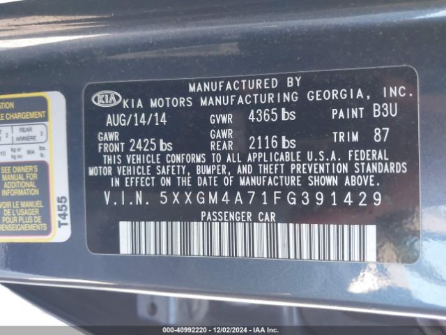5XXGM4A71FG391429 KIA Optima Lx