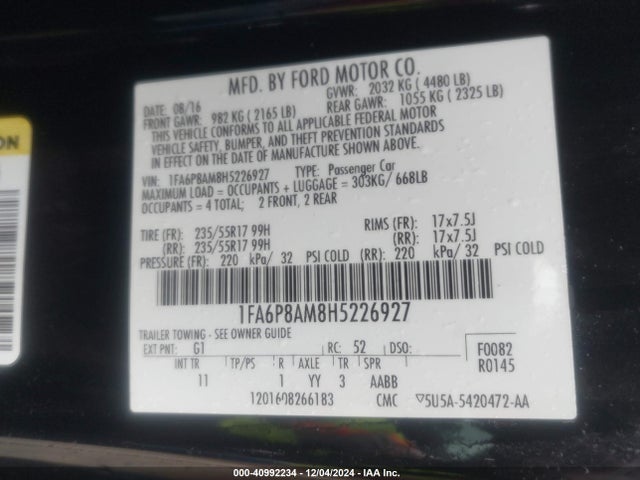 Ford Mustang V6 2017 1FA6P8AM8H5226927 Image 9
