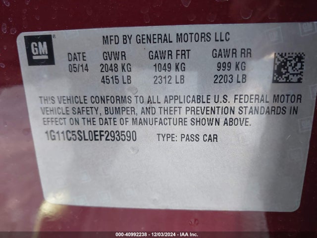 Chevrolet MALIBU 1LT 2014 1G11C5SL0EF293590 Image 9