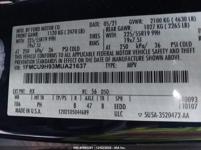 Ford ESCAPE SEL 2021 1FMCU9H93MUA21637 Image 9