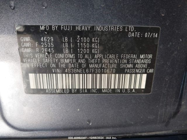 4S3BNEL67F3010670 Subaru Legacy 3.6r Limited