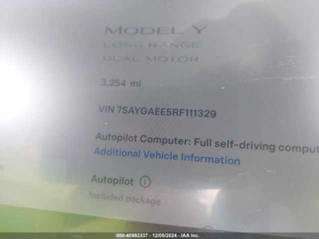 7SAYGAEE5RF111329 Tesla Model Y Long Range Dual Motor All-wheel Drive