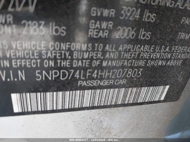 5NPD74LF4HH207803 Hyundai ELANTRA SE