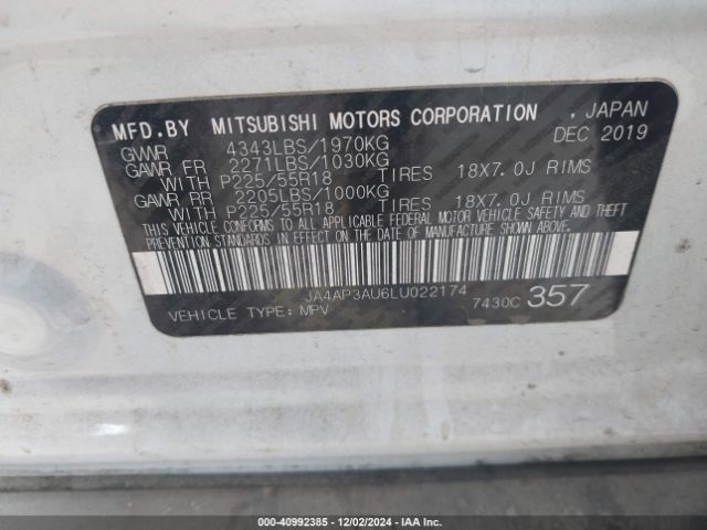 2020 MITSUBISHI OUTLANDER SPORT JA4AP3AU6LU022174 Photo 8