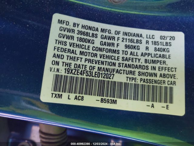19XZE4F53LE012027 Honda INSIGHT EX