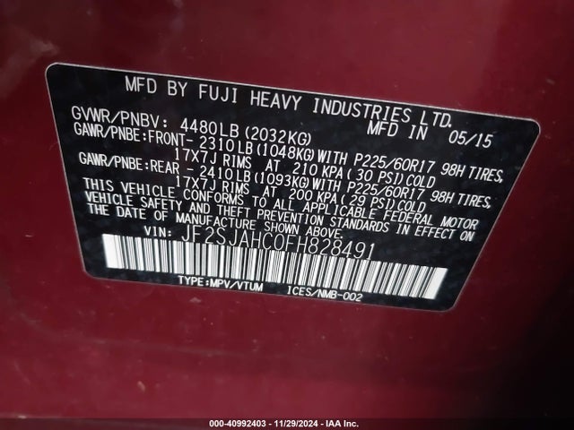 JF2SJAHC0FH828491 Subaru Forester 2.5i Limited