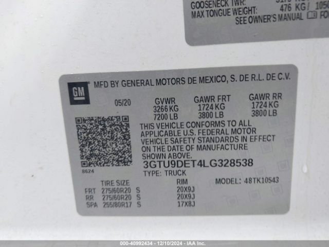 3GTU9DET4LG328538 GMC Sierra 1500 4wd  Short Box Slt