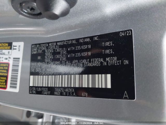 5TDKDRBH0PS037738 Toyota Highlander Le