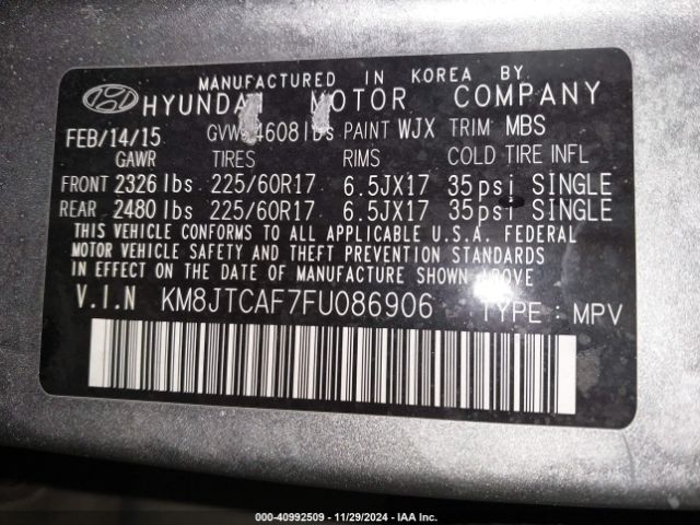 KM8JTCAF7FU086906 Hyundai TUCSON GLS
