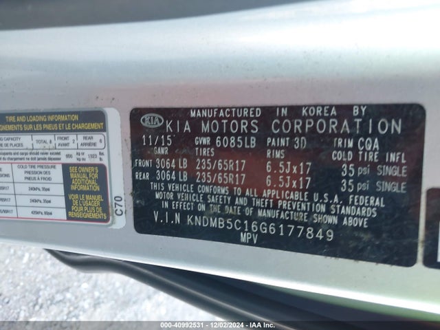 KIA SEDONA LX 2016 KNDMB5C16G6177849 Image 9