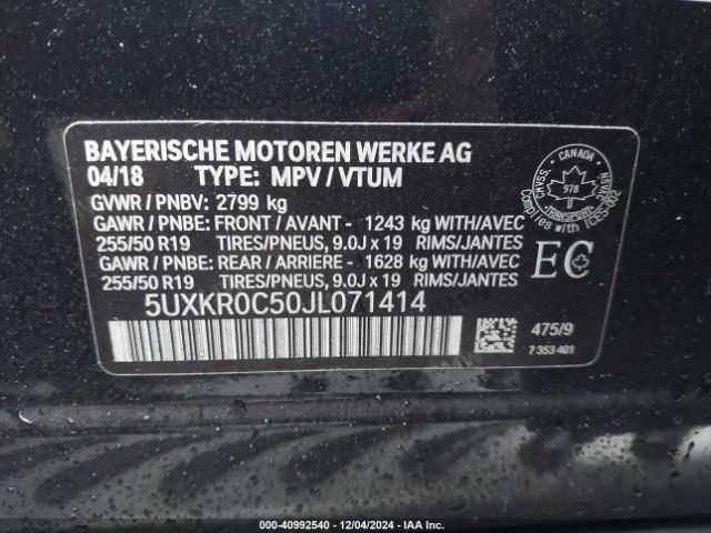 5UXKR0C50JL071414 BMW X5 Xdrive35i