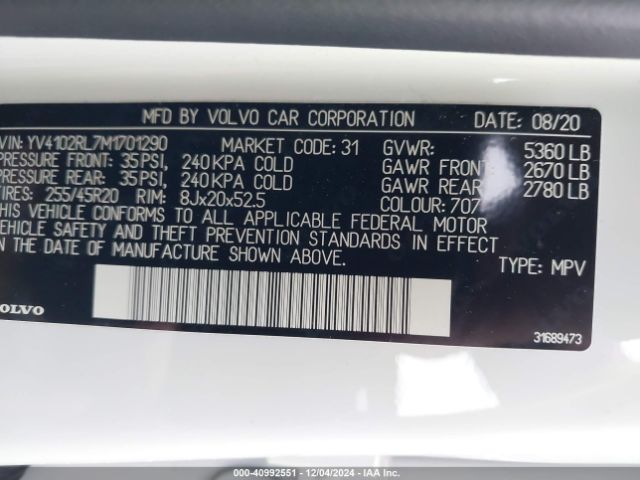 YV4102RL7M1701290 Volvo Xc60 T5 Inscription