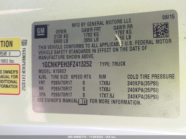 Chevrolet Silverado 1500 Wt 2015 1GCNKPEH3FZ413252 Image 9