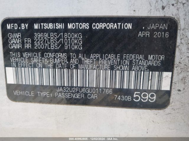 2016 MITSUBISHI LANCER JA32U2FU6GU011766 Photo 8