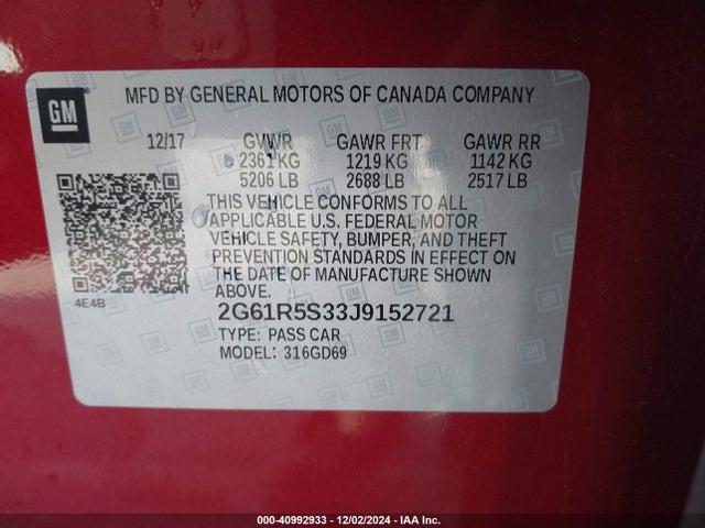 2018 CADILLAC XTS 2G61R5S33J9152721 Photo 8