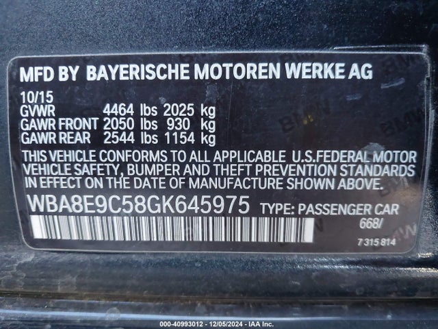 BMW 328I 2016 WBA8E9C58GK645975 Image 9