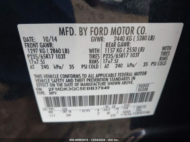2FMDK3GC5EBB37949 Ford EDGE SE