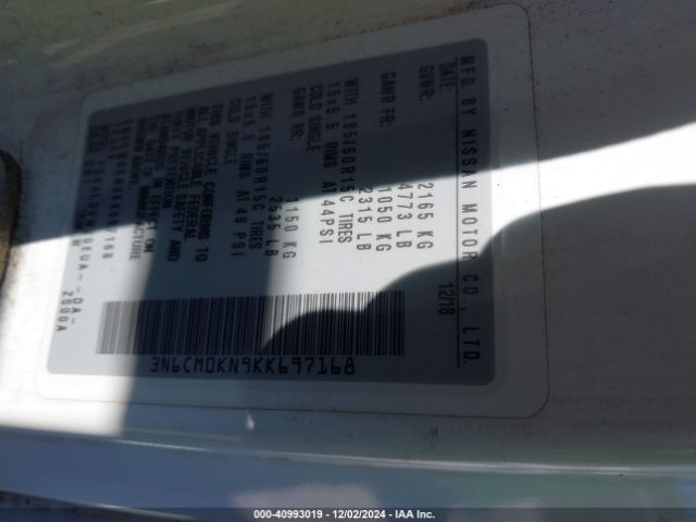 3N6CM0KN9KK697168 Nissan Nv200 S