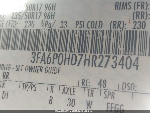 3FA6P0HD7HR273404 Ford FUSION SE